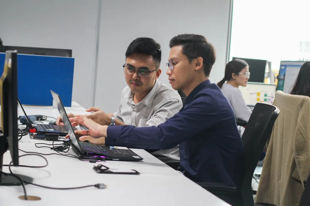 team reviewing project results