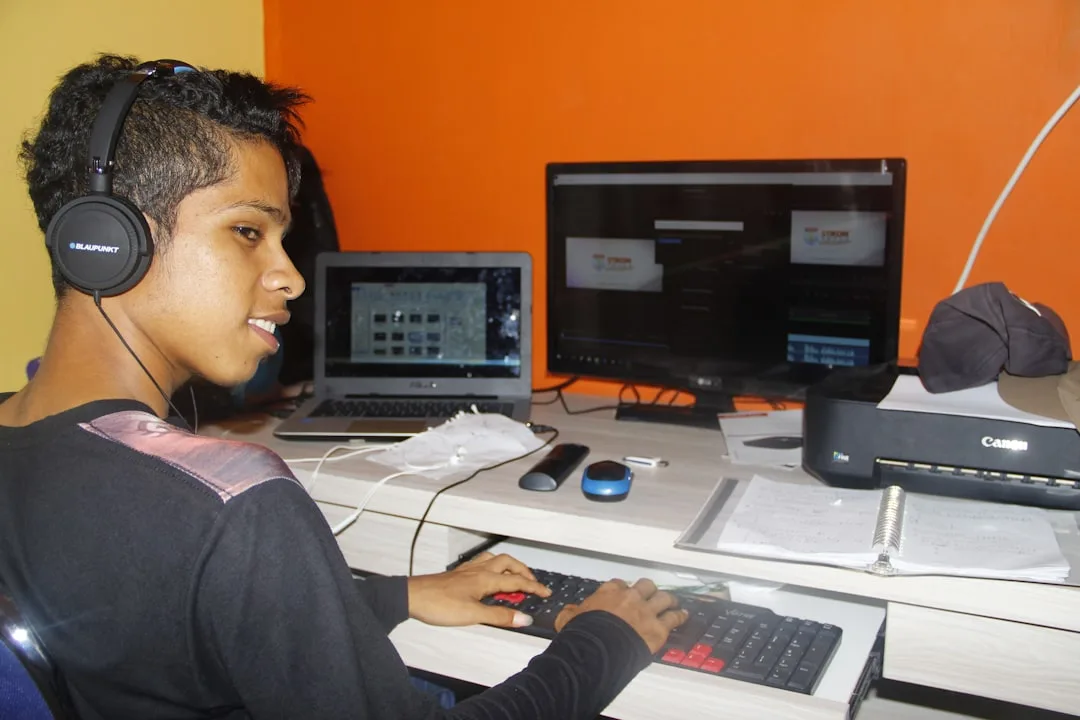 student working on computer