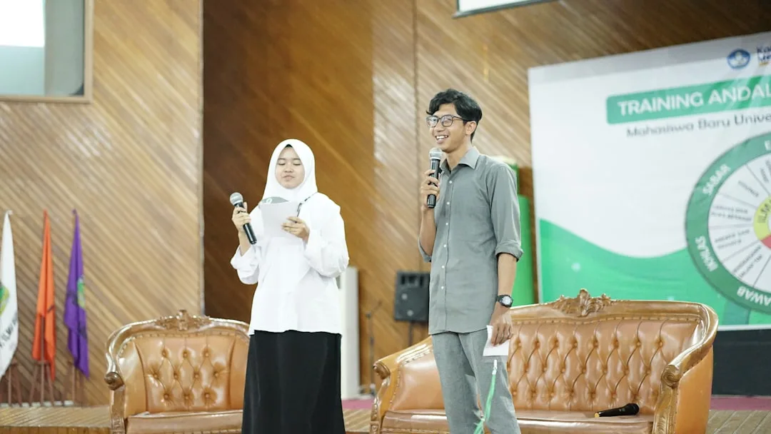 confident public speaker presenting